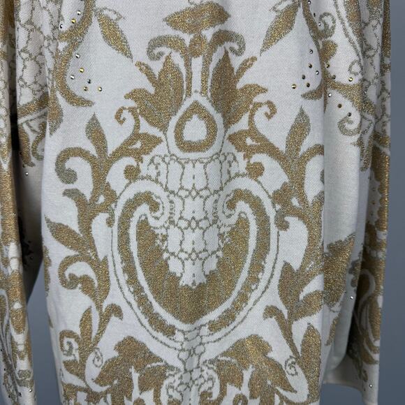 Chicos Cardigan Lurex Gold Shimmer Open Front Plus Size Rhinestone Sweater New - Picture 8 of 12